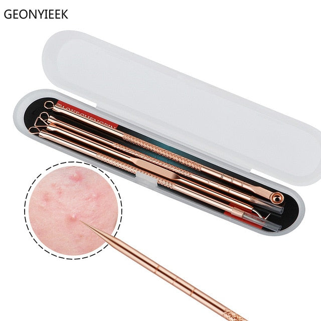 Rose Gold 4pcs/set Blackhead Comedone Acne Pimple Belmish Extractor Vacuum Blackhead Remover Tool Spoon for Face Skin Care Tool